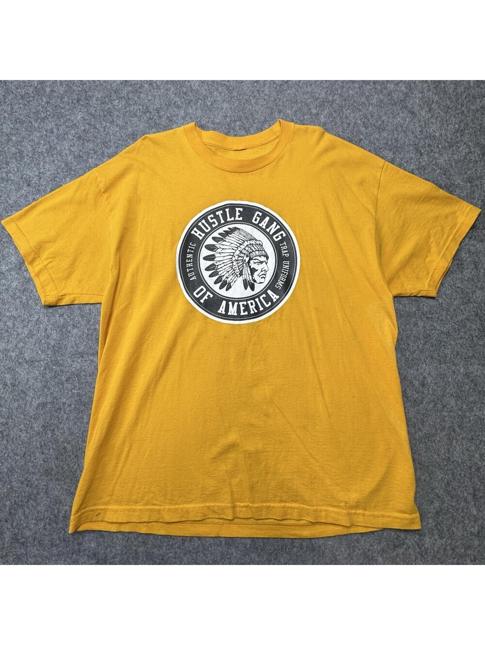 Hustle Gang Shirt Mens 2XL Yellow Of America Circle Logo Graphic Streetwear Tee